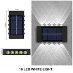 Luminária de parede solar externa à prova d'água, alimentada por energia solar, com iluminação para cima e para baixo, ideal para decoração de casa, jardim e quintal