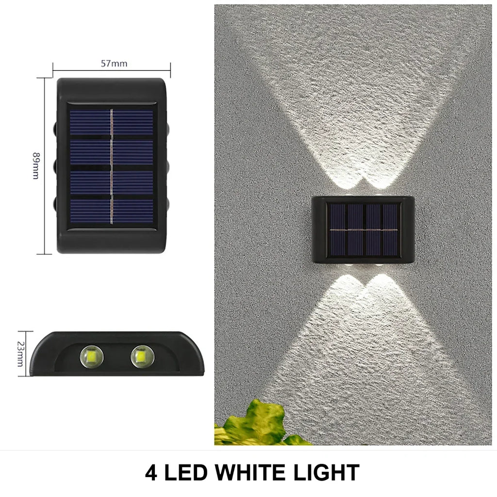 Luminária de parede solar externa à prova d'água, alimentada por energia solar, com iluminação para cima e para baixo, ideal para decoração de casa, jardim e quintal